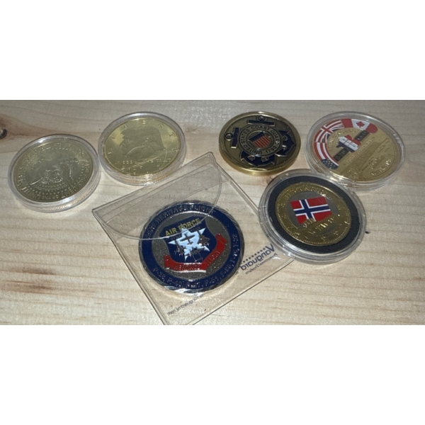 Collection Of Military Commemorative Medallions & American Trump Coins 