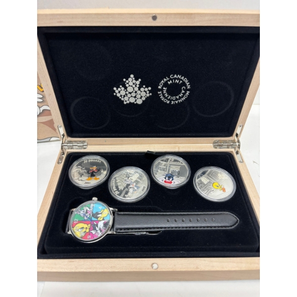  2015 $20 Looney TunesTM - Pure Silver 4-Coin Set with Watch