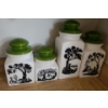 Image 1 : Vintage Ceramic Canisters w/ Country Scenes- Tallest: 5 W, 13 T