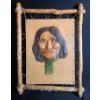 Image 1 : Indigenous Face Painted on Relief Leather  23 X 30, Attached to Frame 