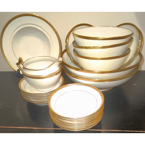 Vintage Limoges Porcelain Servingware Set - Bowls & Cream Dish & Saucers
