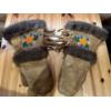 Image 1 : Hand Made leather and fur gloves with indigenous beef work on the front of the mitts