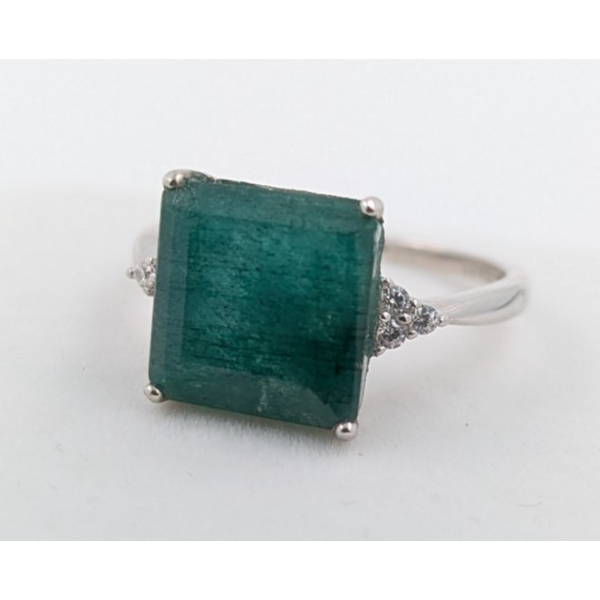 5.3 ct Certified Sterling Silver Emerald Gemstone Ring Gram Cut 3.00 Grams ($6,580 Appraisal)