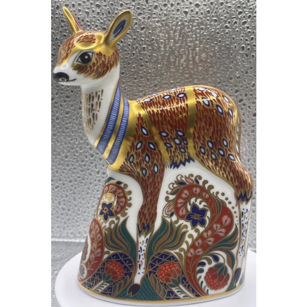 Gorgeous English Royal Crown Derby Bone China 'Fawn' Figurine - 6In Long