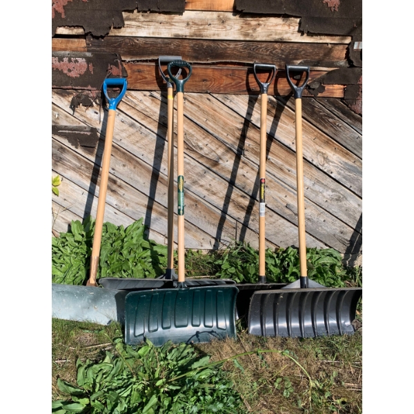 lot of snow shovels 