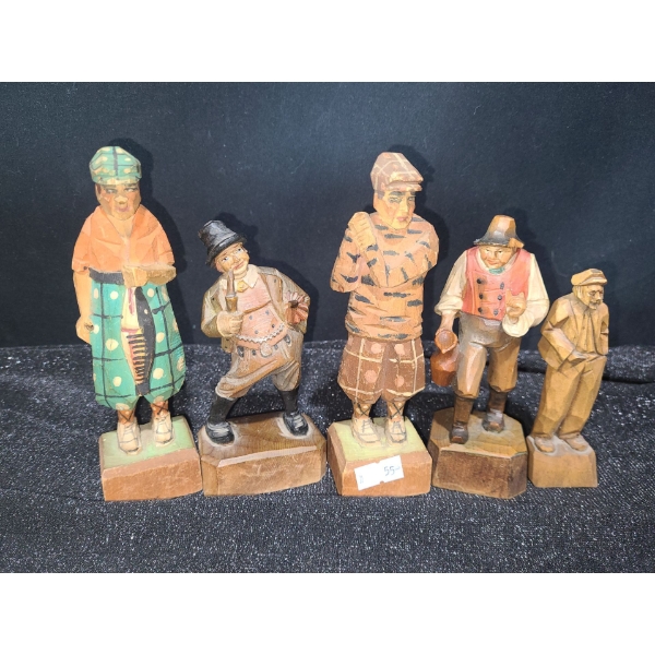 Anri Carved Wood Figures: Smallest 4 T, Green Clothes Holding Fish 6 T and More!