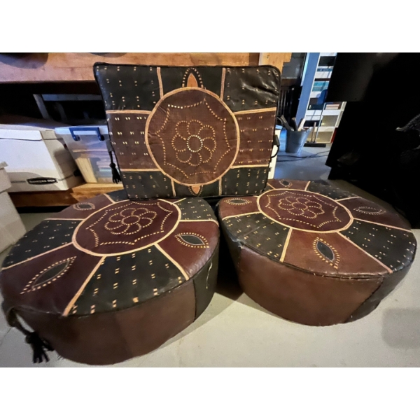  three leather handmade Nigerian footstools