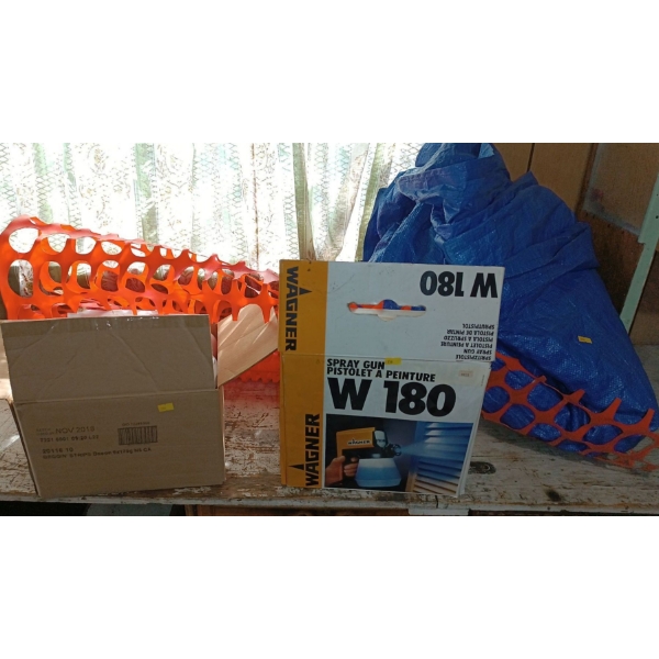 Set of Tarp, Wagner W180 Spray Gun, Tarp, Fencing, and More 