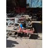 Image 5 : shop table with electric motors, Arius tools, pipe vintage license plate, plates, axis sledgehammer 