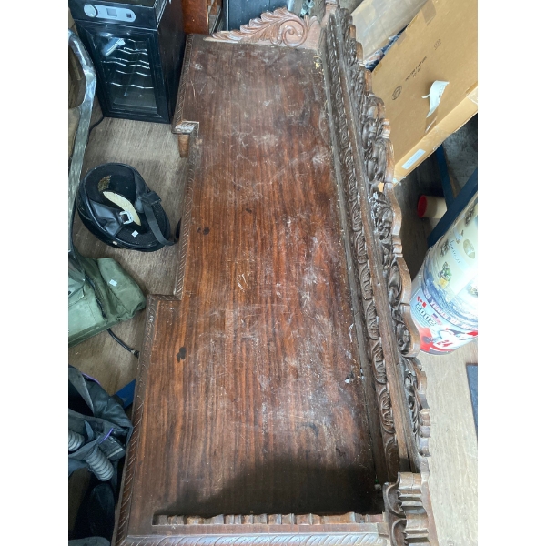 Large Wooden Bench With Ornate Carving