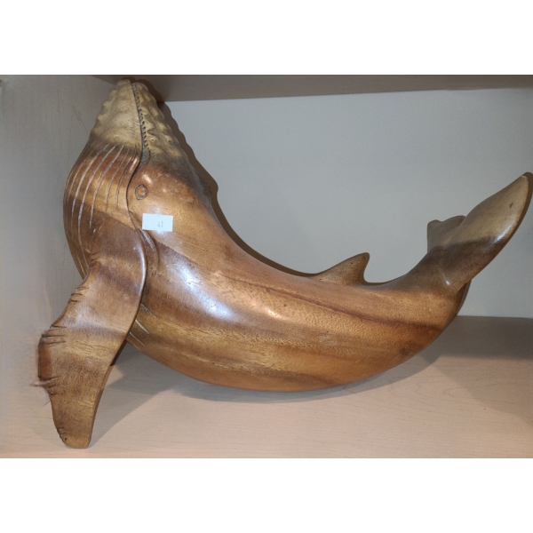 Carved Wooden Whale 16 W, 11 T