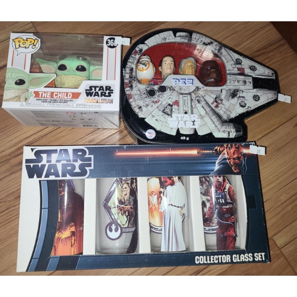 Baby Yoda Bobble-Head, Star Wars Pez Collection, Star-Wars Collector Glasses