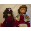 Image 2 : Porcelain Dolls in Red Velvet Dresses - Tallest is 19T 