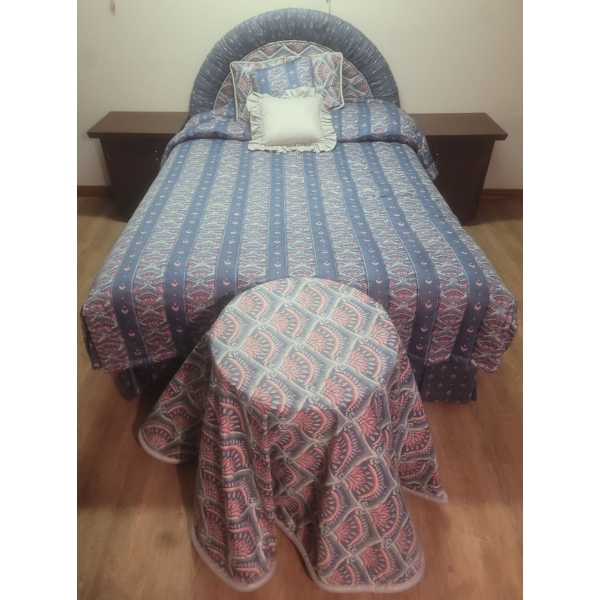 Upholstered Double Bed & Mattress  w/ two Hand made solid wood side tables and Linen  included