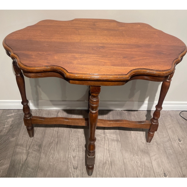 Antique Burled Walnut Parlor Table - 4 Spindle Legs 34x17x30