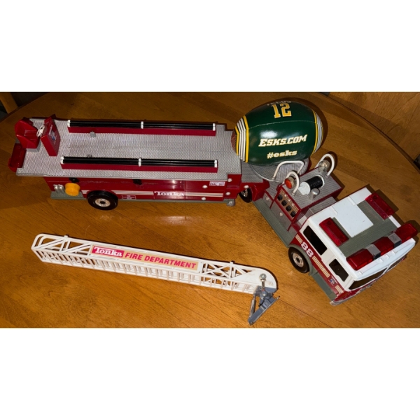 Vintage Steel Tonka Hook & Ladder Fire Truck w/ Edmonton Eskimos Collectible Toy