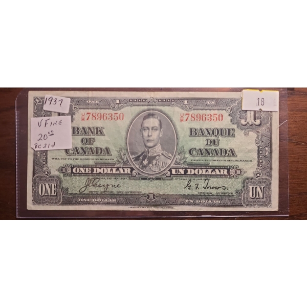 Bank of Canada 1937- $1 Bill U/M7896350 