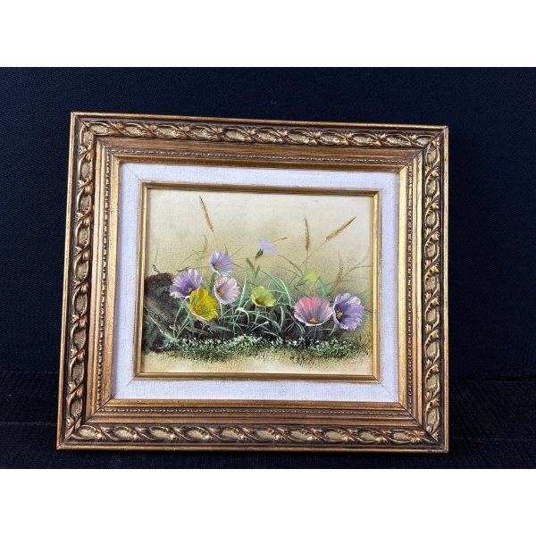 Florals Oil on Board Painting By Illegible Signature  15x14