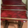 Image 2 : Wooden Nesting Tables Set of 3 with Painted Design- Tallest 26 T, 20 L, 16 W, Also Includes Vase 