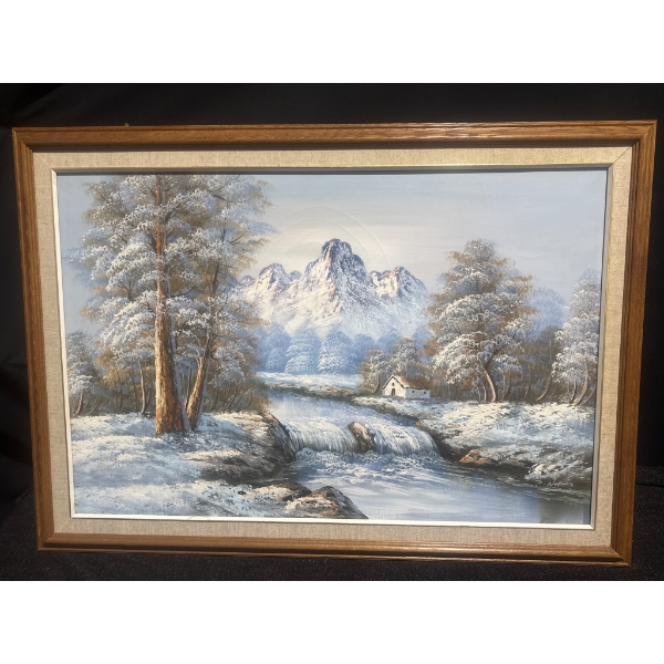 Framed Landscape Oil Painting on Canvas Signed by Artist P. Nelson