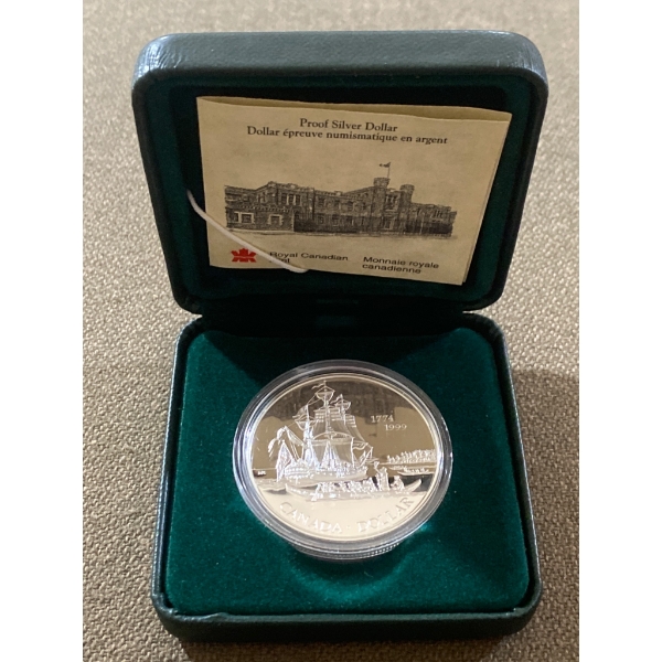 1999 Canada Proof Silver Dollar Featuring Ship Design in Original Mint Box