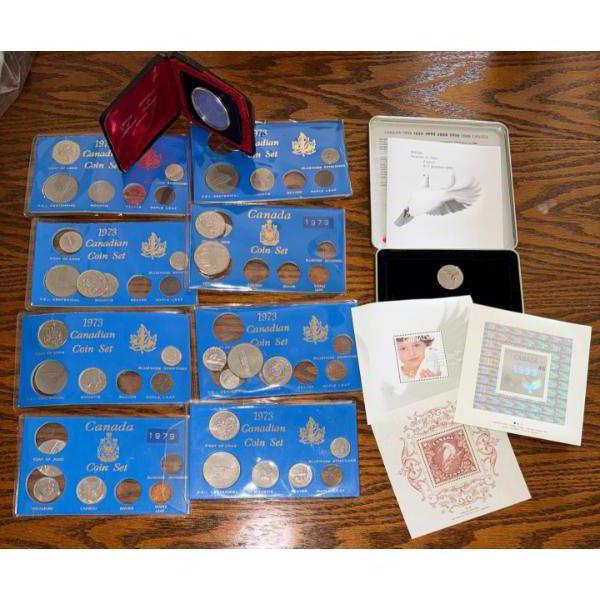 Canadian Coin Sets Featuring Various Denominations - Bluenose Schooner Coat Of Arms