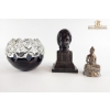 Image 1 : Art Glass Bowl Blue Glass Interior With A Clear, Bronze Bust Of Figure Tibetan-Style Buddha Figurine