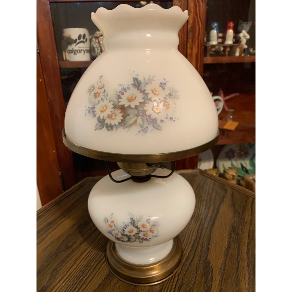 Vintage Table Lamp with Floral Motif and Vintage Side Table