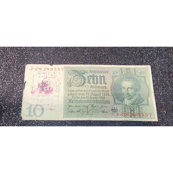 German WW2 10 Mark Banknote - 3rd Doznev Dyv, Totenkopf