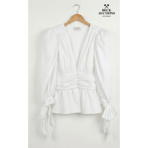 puff sleeve peplum top by Frank Usher