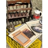 Image 2 : Retro magazine stand wooden/brass picture frames tea cup & saucer vintage bottles oil lamp Pyrex