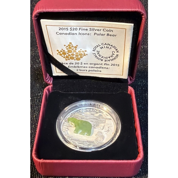 2015 $20 Canadian Icons: Polar Bear Fine Silver Coin 31.39 Grams