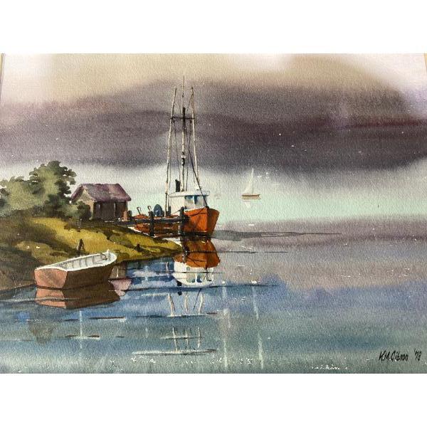  Water Side Scene by K. M. Gibson (15.25" x 11.25" Inches Before Frame)