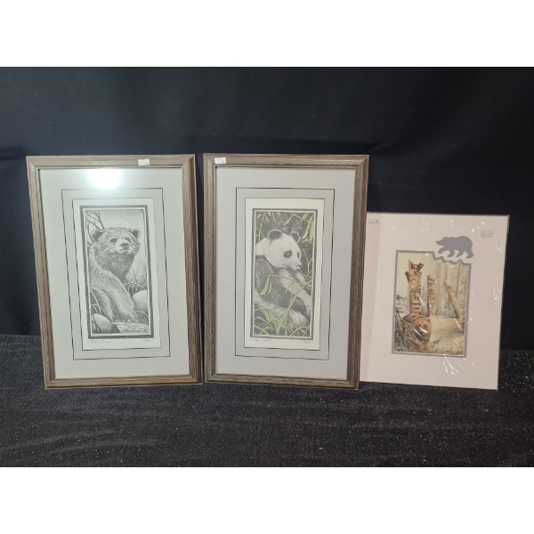 Bear 28/100 & Panda 36/100, Artist: Calvin Cornish, 13 X 16.5 and Bear, Artist: Sue Coleman 11 X 14 