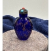Image 1 :  Hand Painted Blue Glass Snuff Bottle with Spoon  3H 
