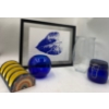 Image 1 : Leaf Art By: Travis, Cobalt Blue Glass Set Plus Taco Stand & Vase 