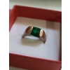 Costume Ring w/ Green Stone 2.8 gram (Total Weight) Silver Finish Worn Showing Copper (No Stamp)