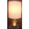 Image 1 : Table Lamp With Amber Glass Base, Ornate Metal Foot, and Cream Fabric Shade