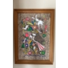 Image 1 : Mexican Folk Art Painting of Creatures on Bark, No Signature, Solid Wood Frame - 22x31