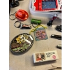 Image 2 : Collection of sewing needles and travelling thread, a peanuts pan three mini pocket knives a belt bu