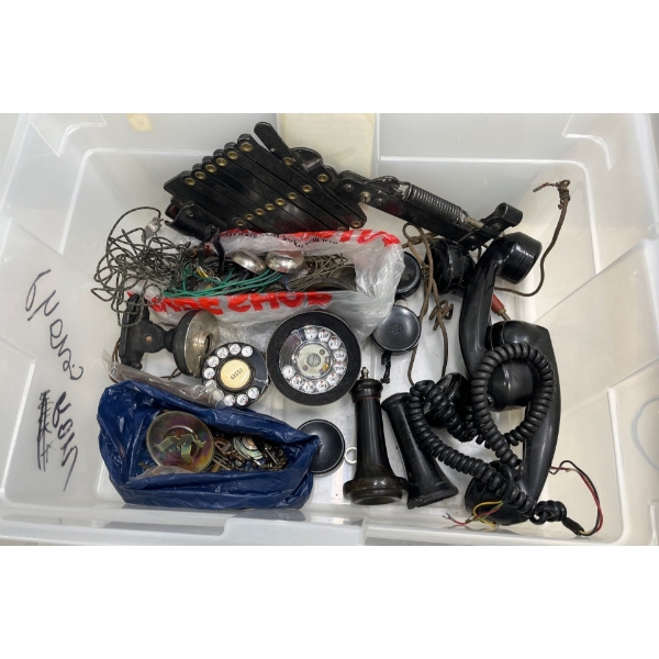 Bin of Spare Parts to Repair Vintage/Antique Phones