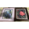Image 2 : Three Framed Artworks: Sketch Portrait and Two Floral Paintings