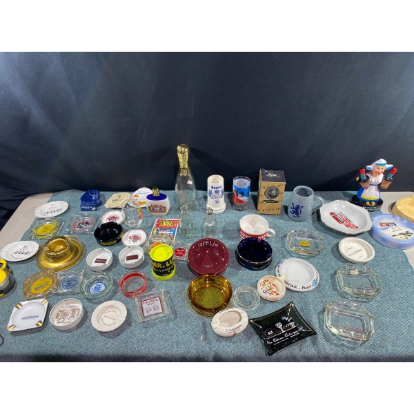 Ashtrays, Earls "albino rhino" Shaker glass, glass cups