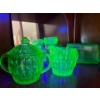 Image 1 : amazing collection of uranium glass, green sugar and creamer, honey bowl butter dish with top and se