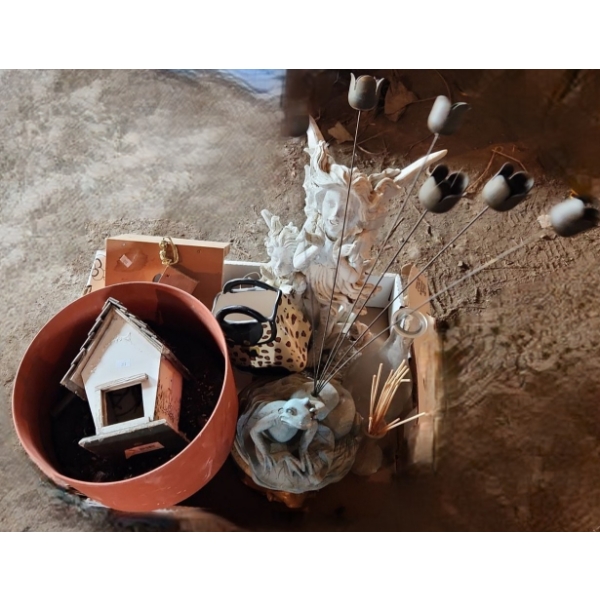 Assorted Outdoor Decor Including: Resin Fairy Statue 9 W, 7 D, 19 T, Birdhouses and More!