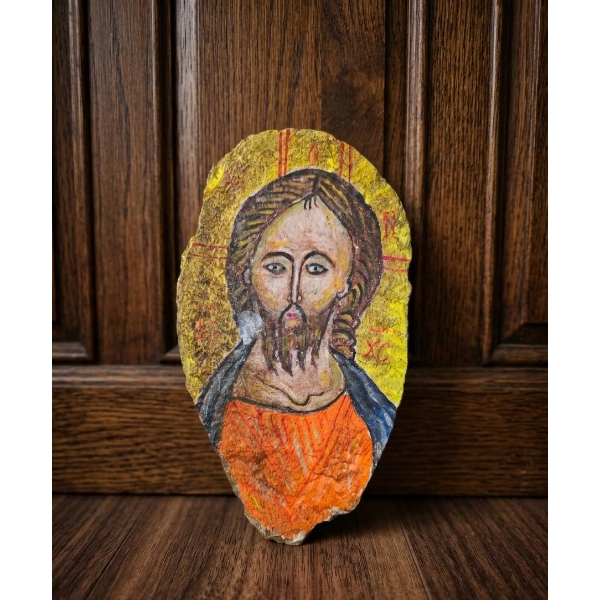 Jesus Christ Icon On A  Holy Jerusalem Stone 
