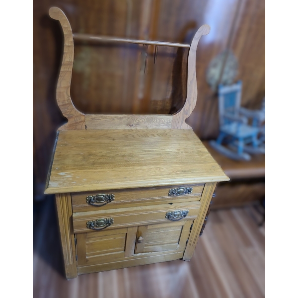 Vintage: 2 Drawer Eastlake Wash Table  30 w 18 1/2 d 49 h.  Wood Magazine Table 23 w 13 d 22 h