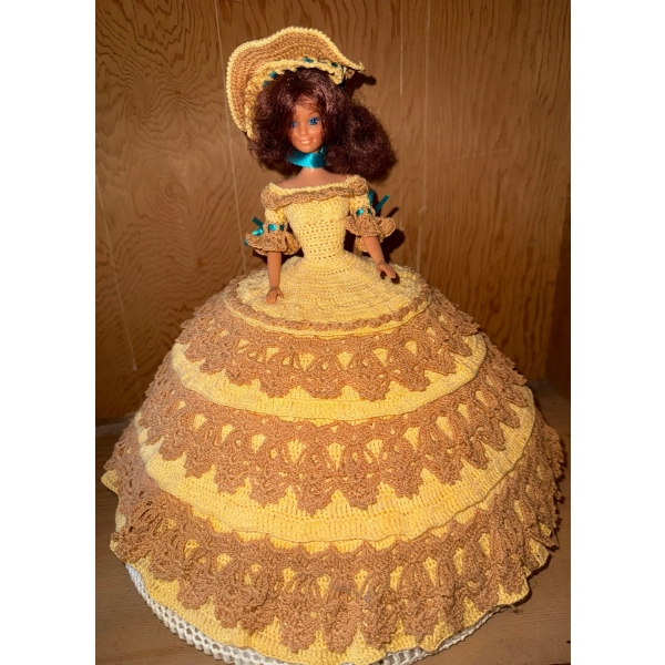 Vintage Barbie w/ Handmade Crochet Gown 14T Yellow/Brown