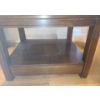 Image 2 : Wood Side Table w/ Rattan Detail and Glass Top  27 W, 22 D, 20.5 T 