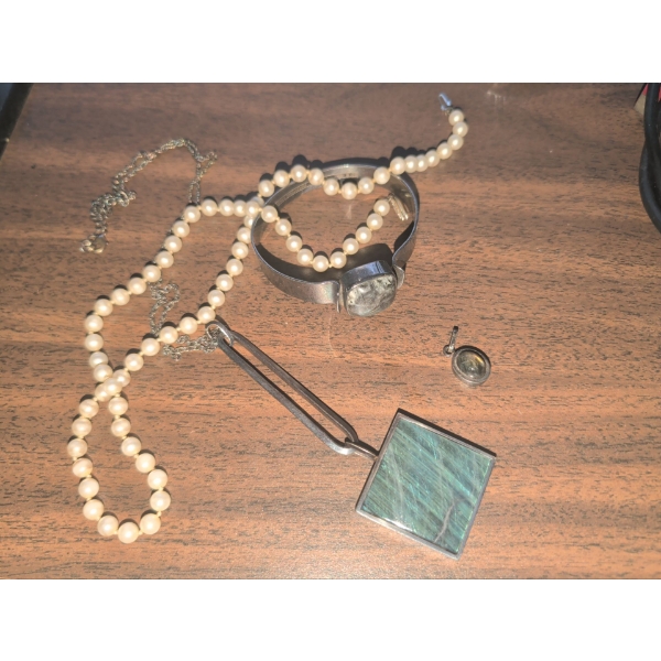 Stamped Sterling Jewelry Collection w/ A String Of Pearls 48.01g